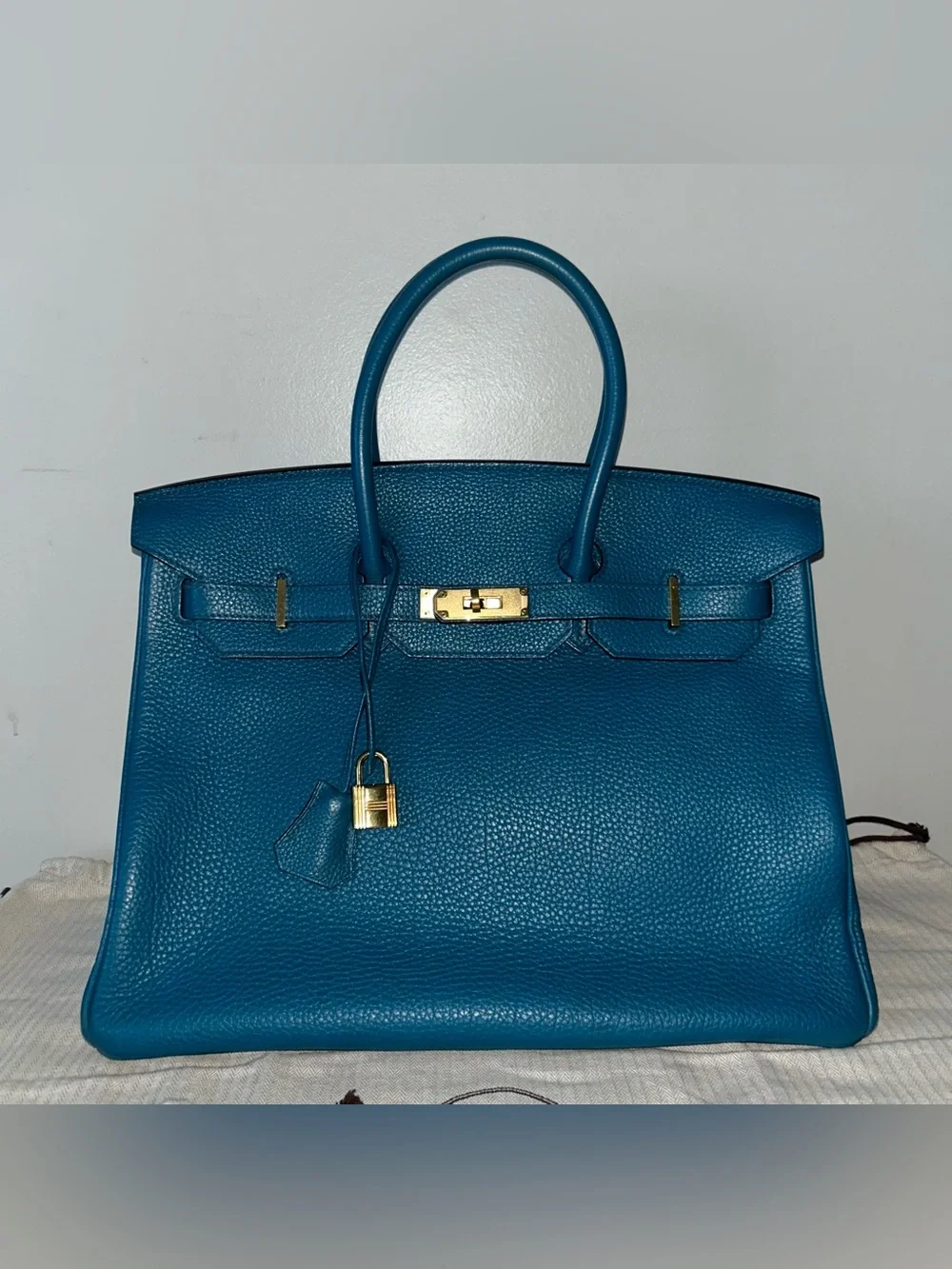 HERMES Birkin 35 Bleu Izmir Togo Leather Gold Hardware Handbag